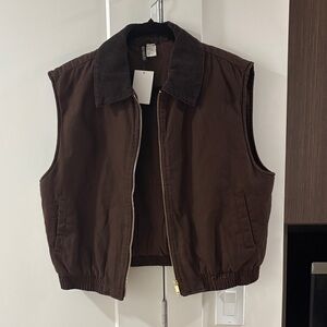 Dark Brown Vest with Corduroy Collar